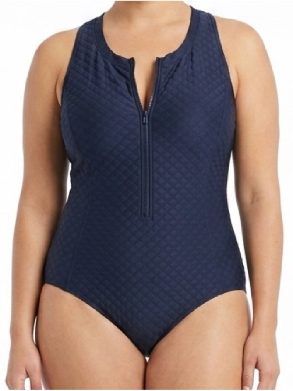Roots | Navy Zip-Front One-Piece Swimsuit Two Time Diamond Pattern